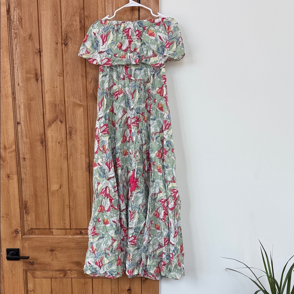 Off-Shoulder Floral Maxi Dress in Sage and Pink